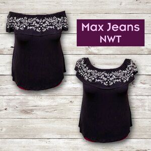 NWT Max Jeans Off The Shoulder Embroidered Ruffle Top